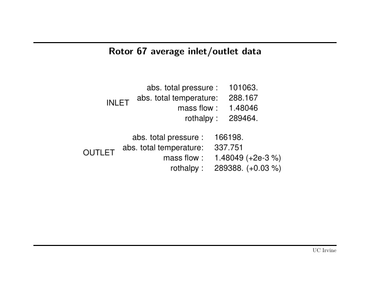 rotor 67 average inlet outlet data