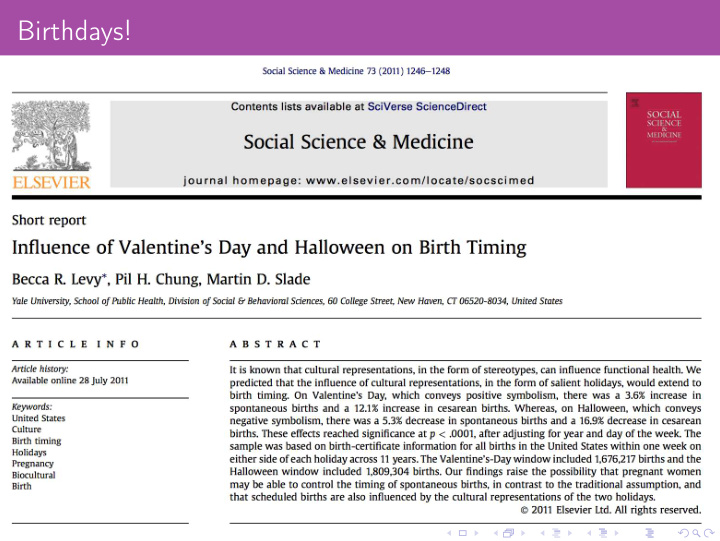 birthdays the published graphs show data from 30 days in