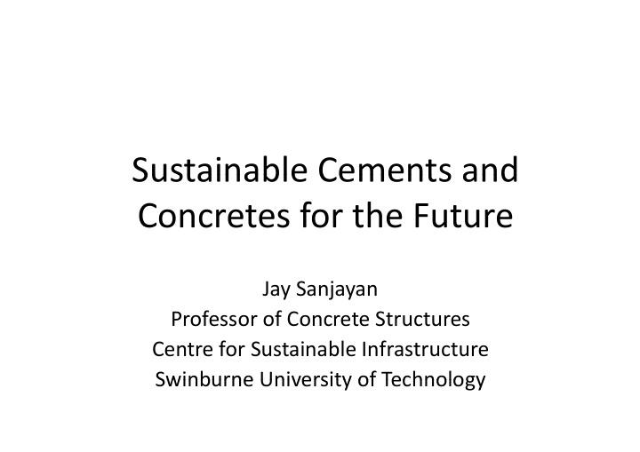 sustainable cements and sustainable cements and concretes