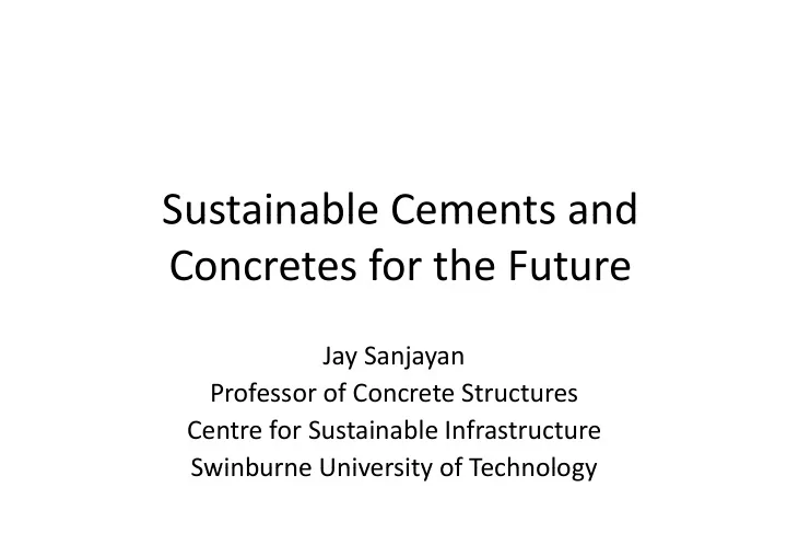 sustainable cements and sustainable cements and concretes