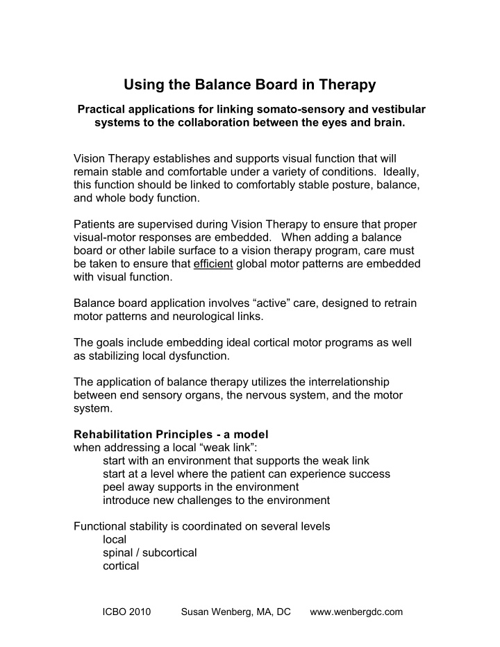 using the balance board in therapy