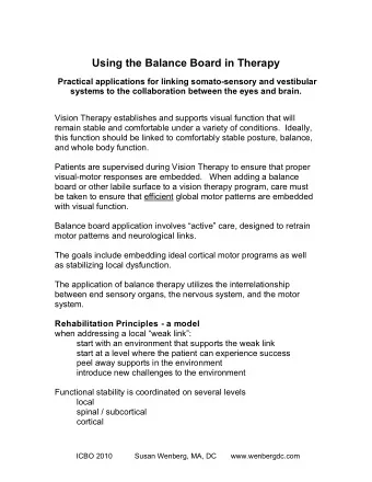 Using the Balance Board in Therapy  Practical applications for linking somato-sensory and