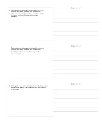 Slide 1 / 12  1  Bacteria play central biological roles including producers,  parasites,