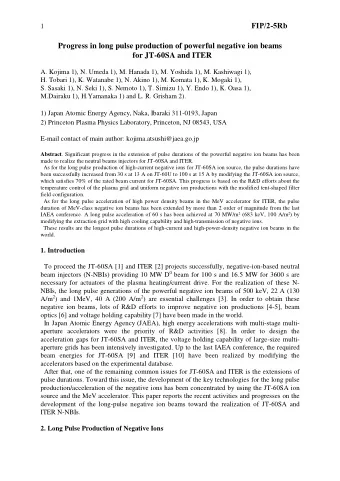 Progress in long pulse production of powerful negative ion beams  for JT-60SA and ITER  A. Kojima