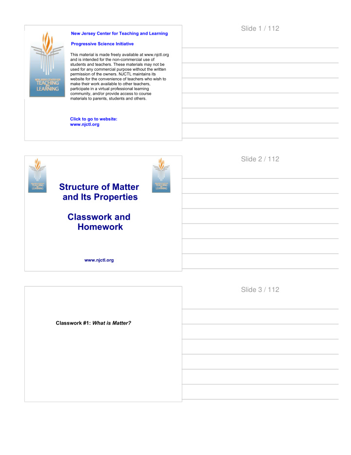 structure of matter and its properties classwork and