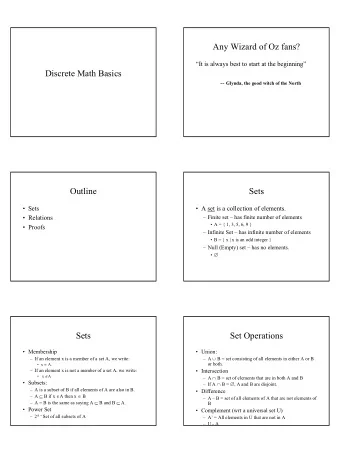 Any Wizard of Oz fans?  It is always best to start at the beginning  Discrete Math Basics --