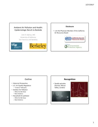 Outline  Recognition  Historical Perspective  Deadly episodes  U.S. Air Quality Regulation