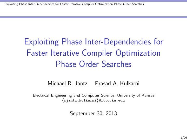 exploiting phase inter dependencies for faster iterative