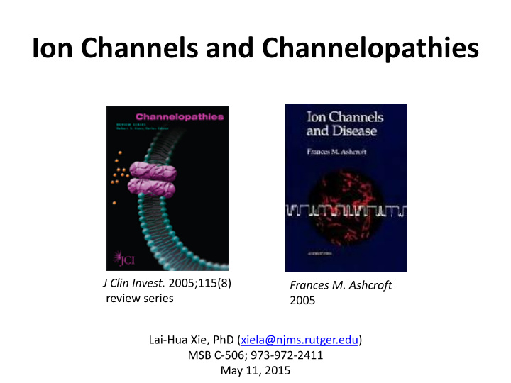 ion channels and channelopathies
