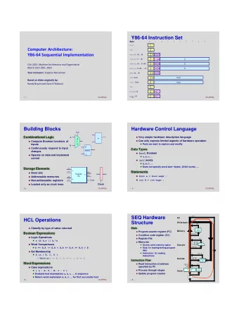 Y86-64 Instruction Set  Byte  0  1  2  3  4  5  6  7  8  9  halt  0  0  Computer Architecture:  nop