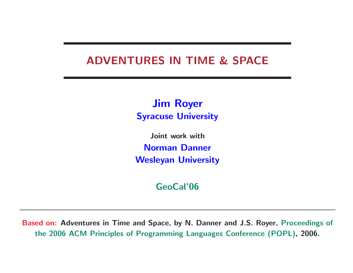 adventures in time space jim royer