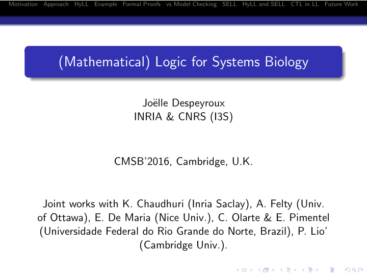 mathematical logic for systems biology