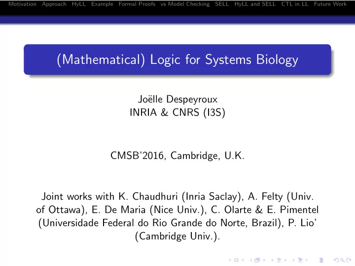 mathematical logic for systems biology
