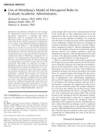 Use of Mintzberg's Model of Managerial Roles to  Evaluate Academic Administrators  Richard D.