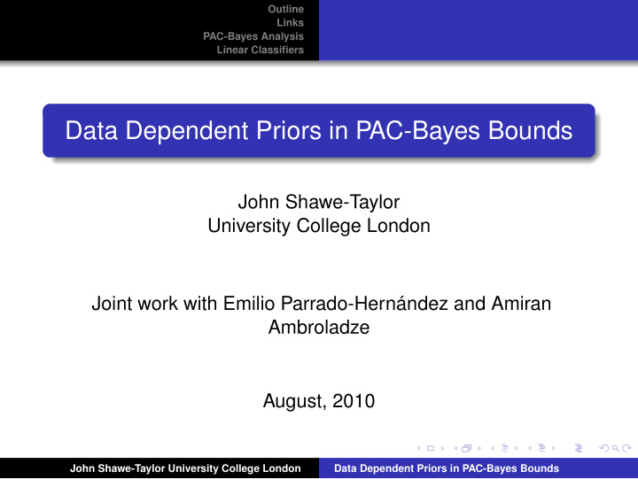 data dependent priors in pac bayes bounds