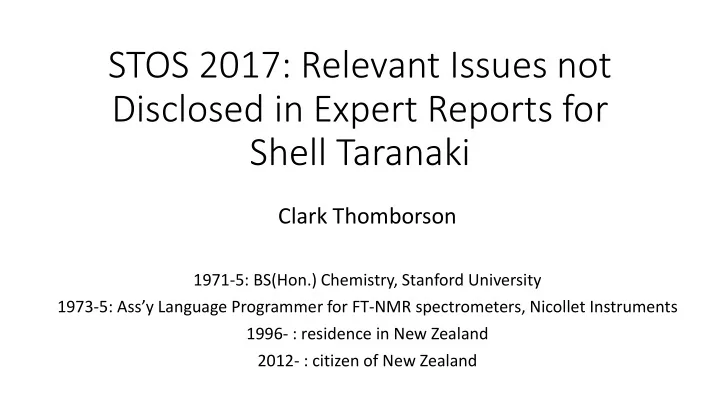 stos 2017 relevant issues not