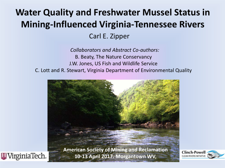 water quality and freshwater mussel status in mining