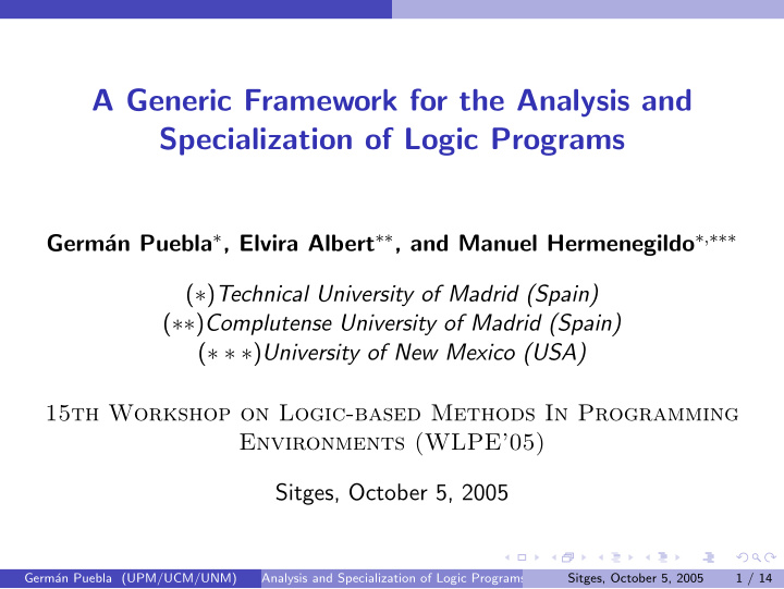 a generic framework for the analysis and specialization