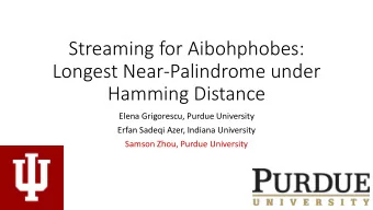 Longest Near-Palindrome under  Hamming Distance  Elena Grigorescu, Purdue University  Erfan Sadeqi