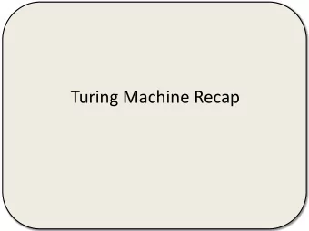 Turing Machine Recap  DFA with (infinite) tape.  One move:   read, write, move, change state.