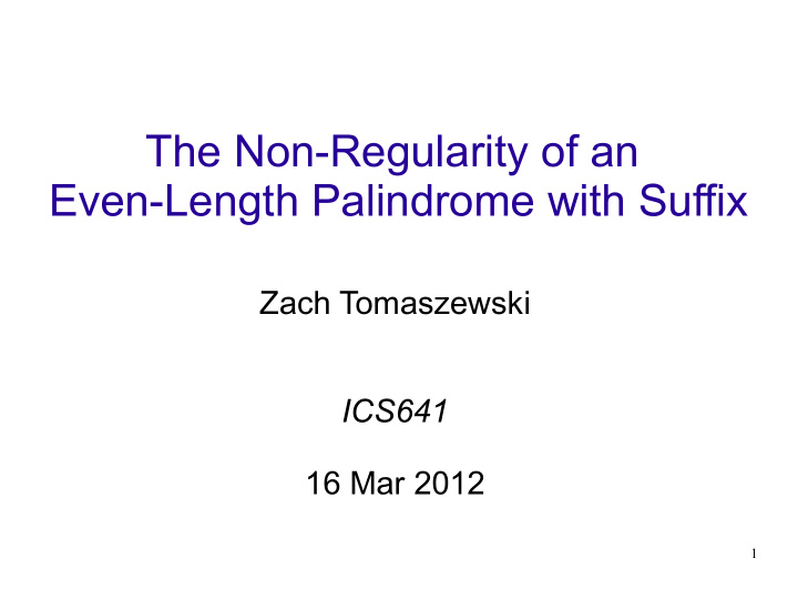 the non regularity of an even length palindrome with