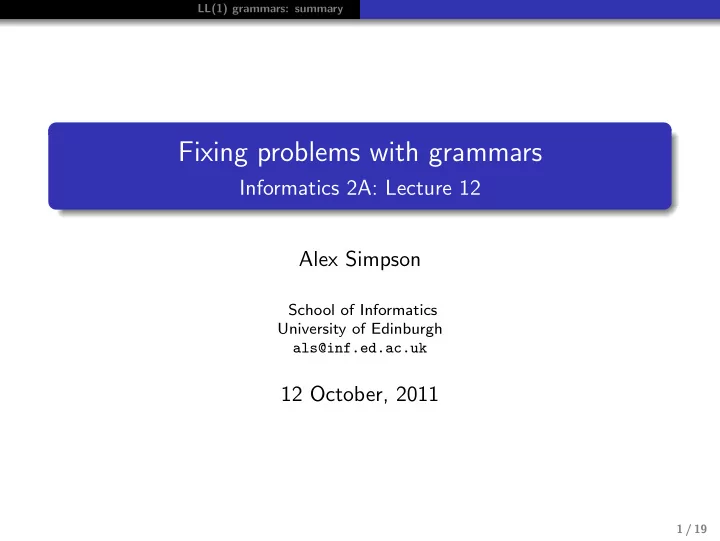 fixing problems with grammars