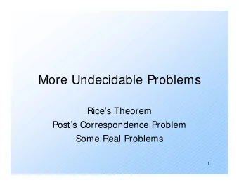 More Undecidable Problems  Rices Theorem  Posts Correspondence Problem  Some Real Problems  1