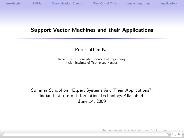 support vector machines and their applications