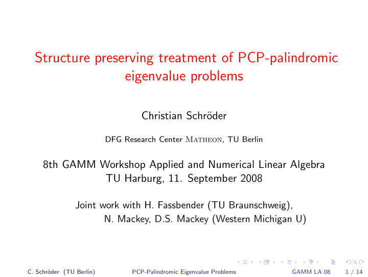 structure preserving treatment of pcp palindromic