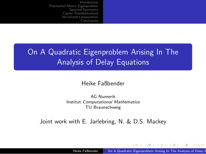 on a quadratic eigenproblem arising in the analysis of