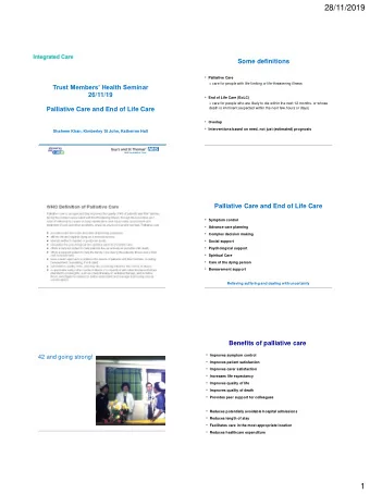 1  28/11/2019  Local Palliative Care and End of Life Care services  Resources include: