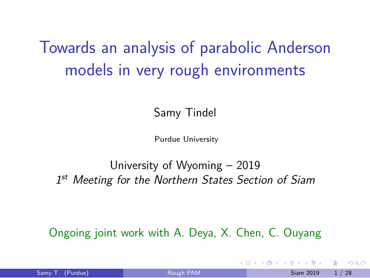 towards an analysis of parabolic anderson models in very