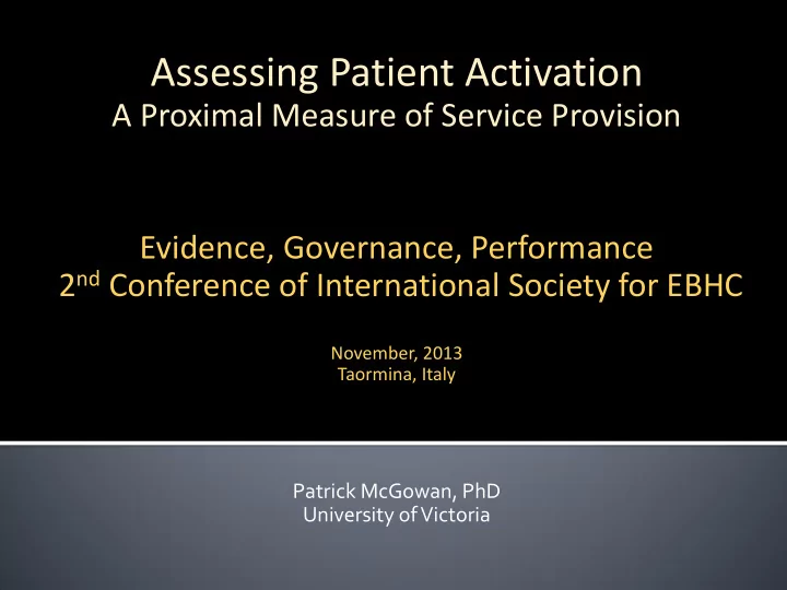 evidence governance performance 2 nd conference of