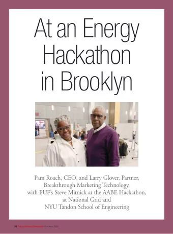 At an Energy  Hackathon  in Brooklyn  Pam Roach, CEO, and Larry Glover, Partner,  Breakthrough
