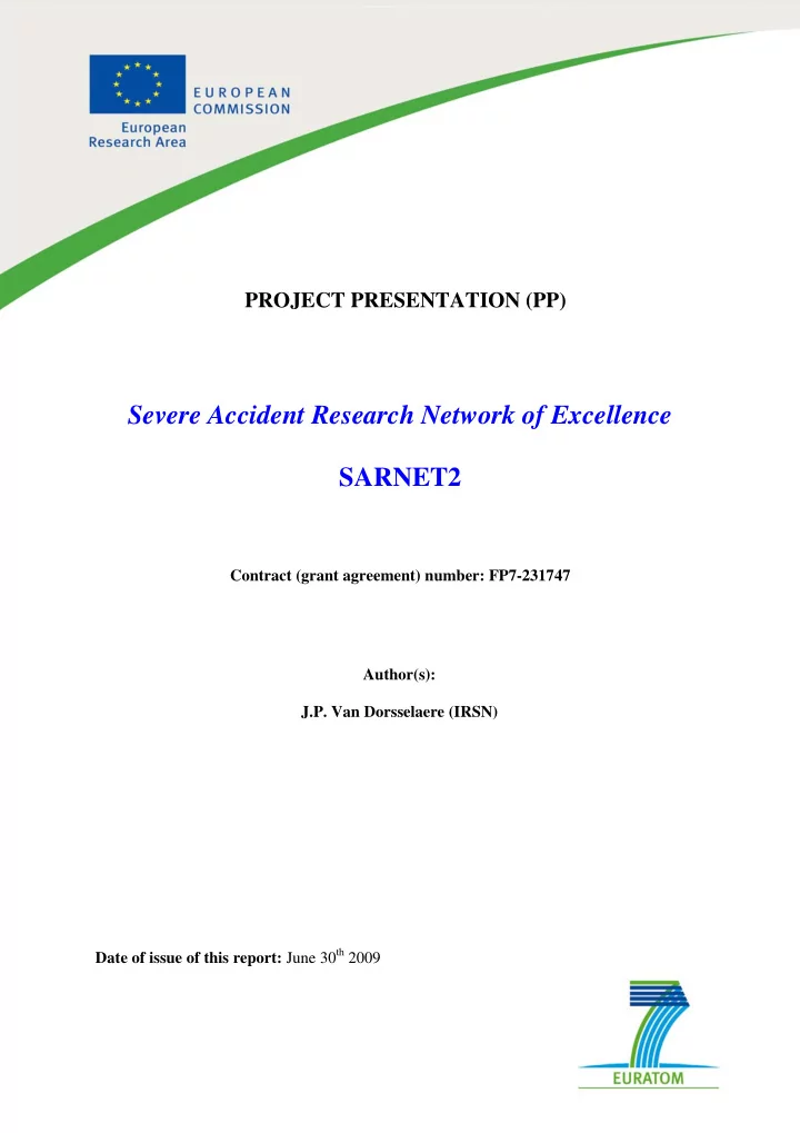 severe accident research network of excellence sarnet2
