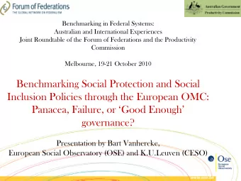 Benchmarking in Federal Systems:  Australian and International Experiences  Joint Roundtable of the