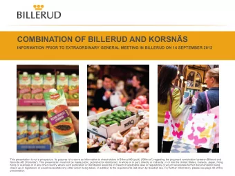 COMBINATION OF BILLERUD AND KORSNS  INFORMATION PRIOR TO EXTRAORDINARY GENERAL MEETING IN