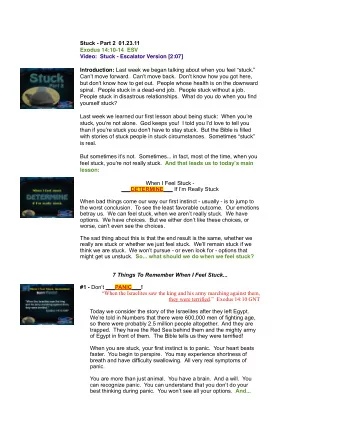 Stuck - Part 2  01.23.11  Exodus 14:10-14  ESV  Video:  Stuck - Escalator Version [2:07]