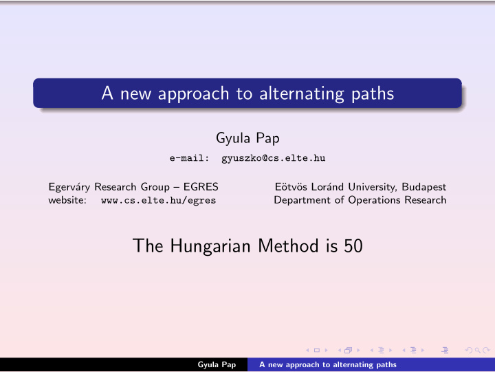 a new approach to alternating paths