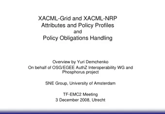 XACML-Grid and XACML-NRP  Attributes and Policy Profiles  and  Policy Obligations Handling