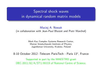 Spectral shock waves  in dynamical random matrix models  Maciej A. Nowak  (in collaboration with