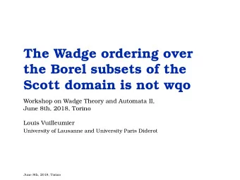 The Wadge ordering over  the Borel subsets of the  Scott domain is not wqo  Workshop on Wadge