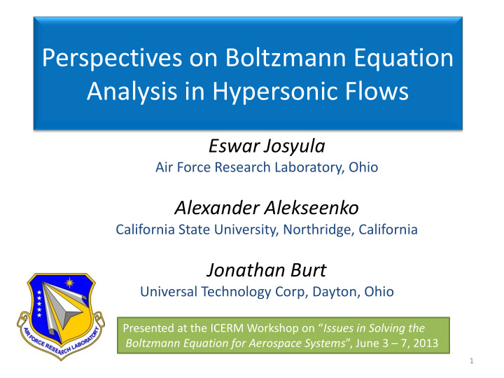 perspectives on boltzmann equation analysis in hypersonic