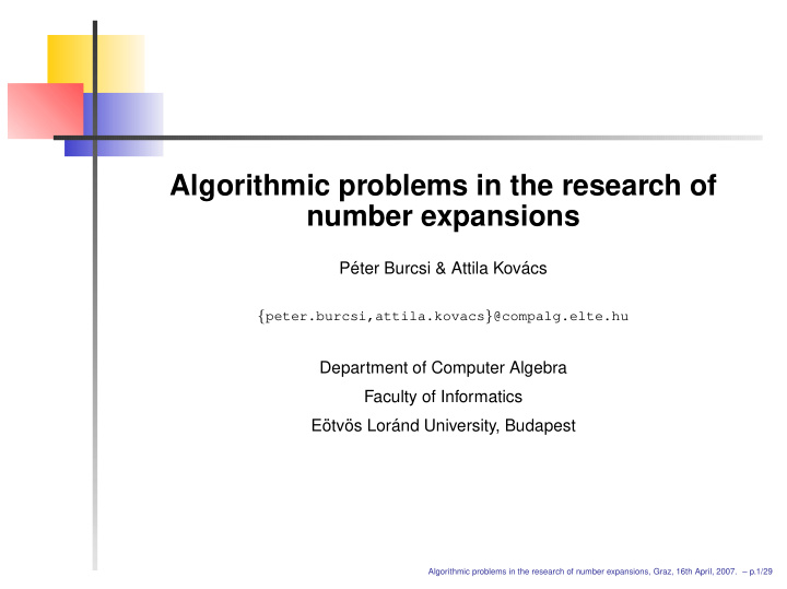 algorithmic problems in the research of number expansions