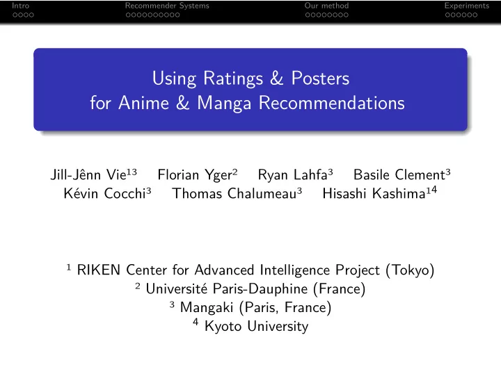 using ratings posters for anime manga recommendations