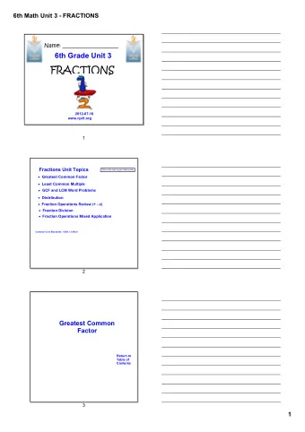 FRACTIONS  20120716  www.njctl.org  1  Fractions Unit Topics  Click on the topic to go to that