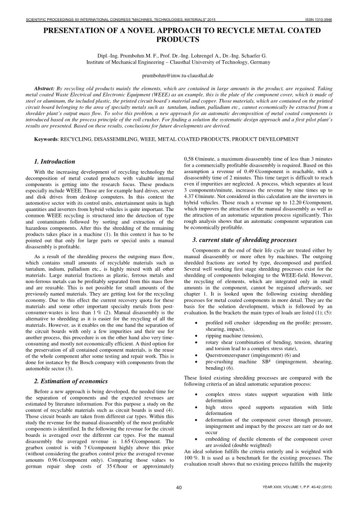 presentation of a novel approach to recycle metal coated