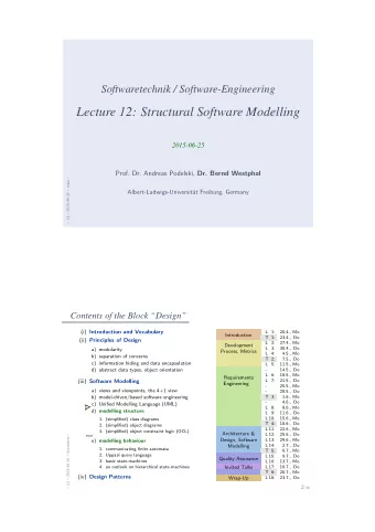 Lecture 12: Structural Software Modelling  2015-06-25 Prof. Dr. Andreas Podelski, Dr. Bernd