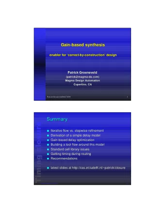 Summary  Summary I Iterative flow  Iterative flow vs  vs. stepwise refinement  . stepwise