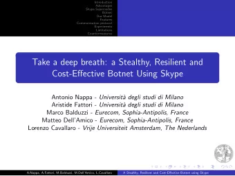 Take a deep breath: a Stealthy, Resilient and  Cost-Effective Botnet Using Skype Antonio Nappa -